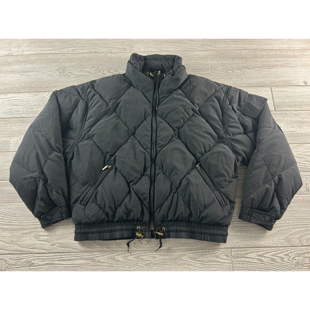 Eddie Bauer Down Puffer Jacket Coat Womens Medium Black Full Zip Quilted